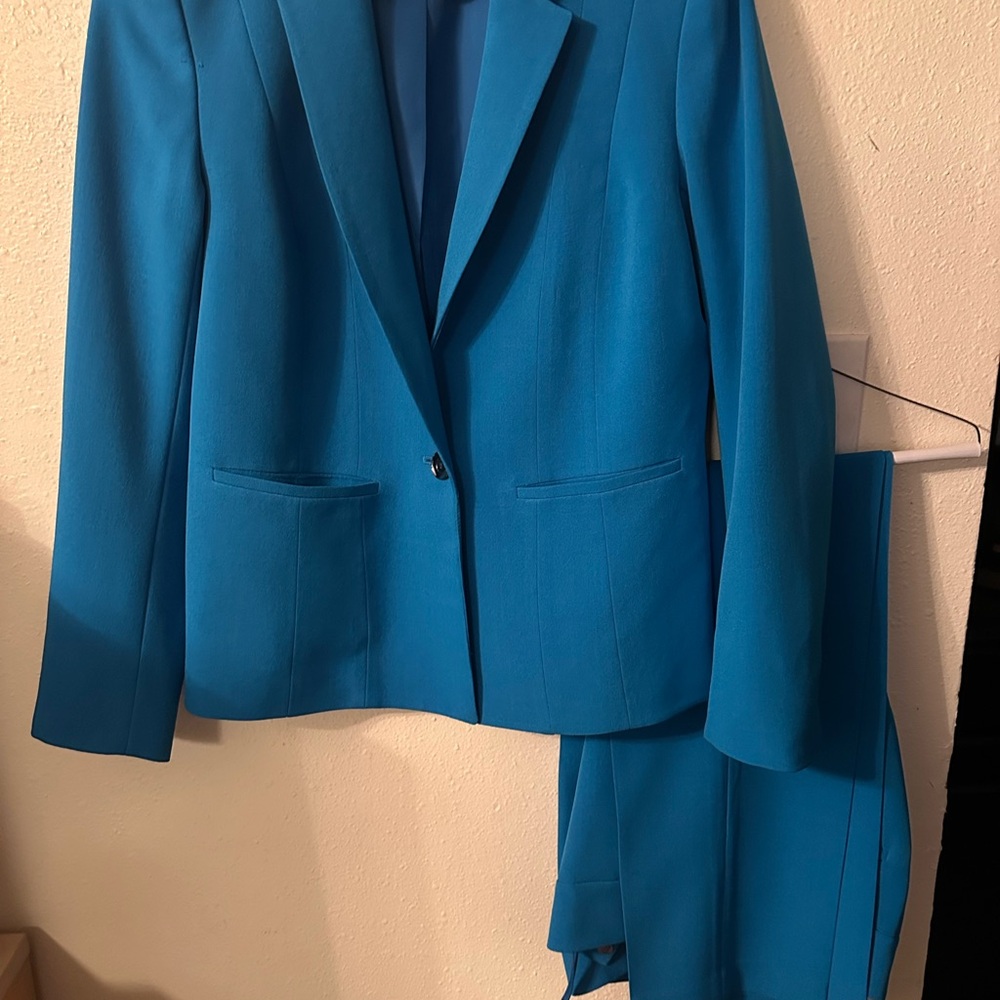 Kasper Blue Pantsuit with Modern Tailoring